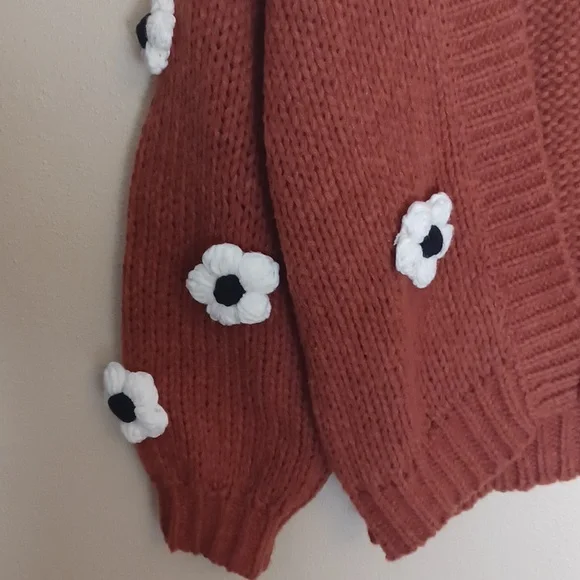 Maeve Anthropologie Chunky 3D Floral Knit Cardigan Sweater OS Boho Oversized - Picture 11 of 16